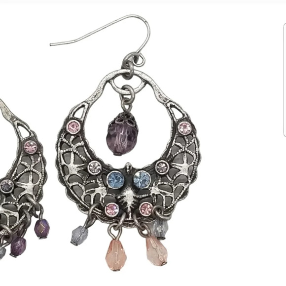 VINTAGE STERLING SILVER & RHINESTONE DROP STATEMENT EARRINGS - Picture 5 of 6